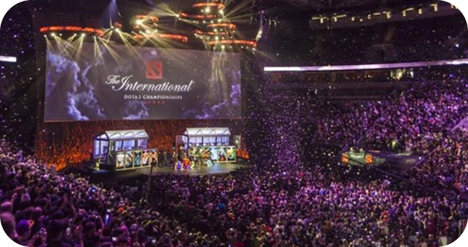 groot esports toernooi met publiek en podium tijdens dota 2 international